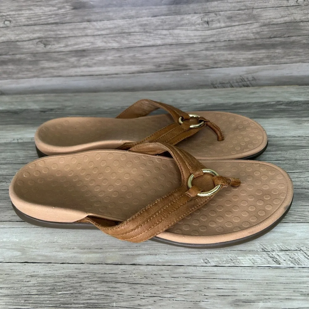 Vionic Womens Sandals Size 10 Tide Aloe Leather Thong Flip-Flops Brown - Picture 3 of 5